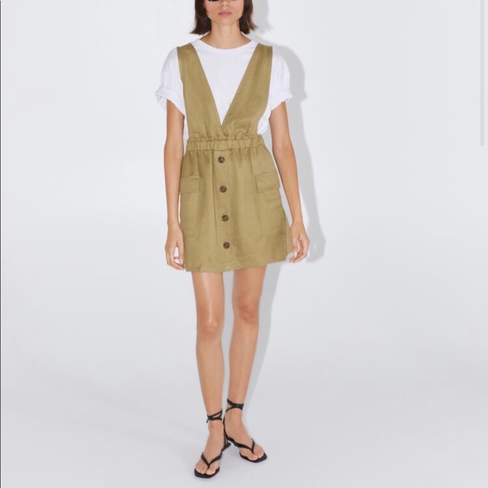 Zara khaki pinafore dress with pockets